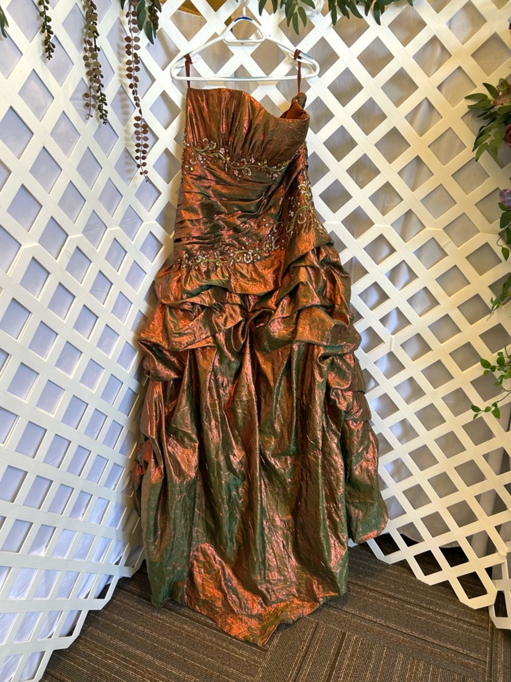 Copper Metallic Corset Ball Gown Beaded Formal Dress Size 24 Prom Pageant